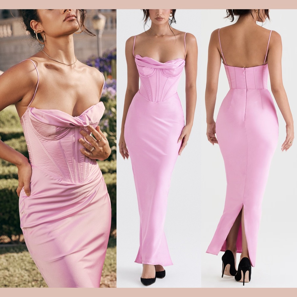 NEW $285 House of CB [ XS ] CHARMAINE Pink‎ Corset Maxi Dress Gown #u1556